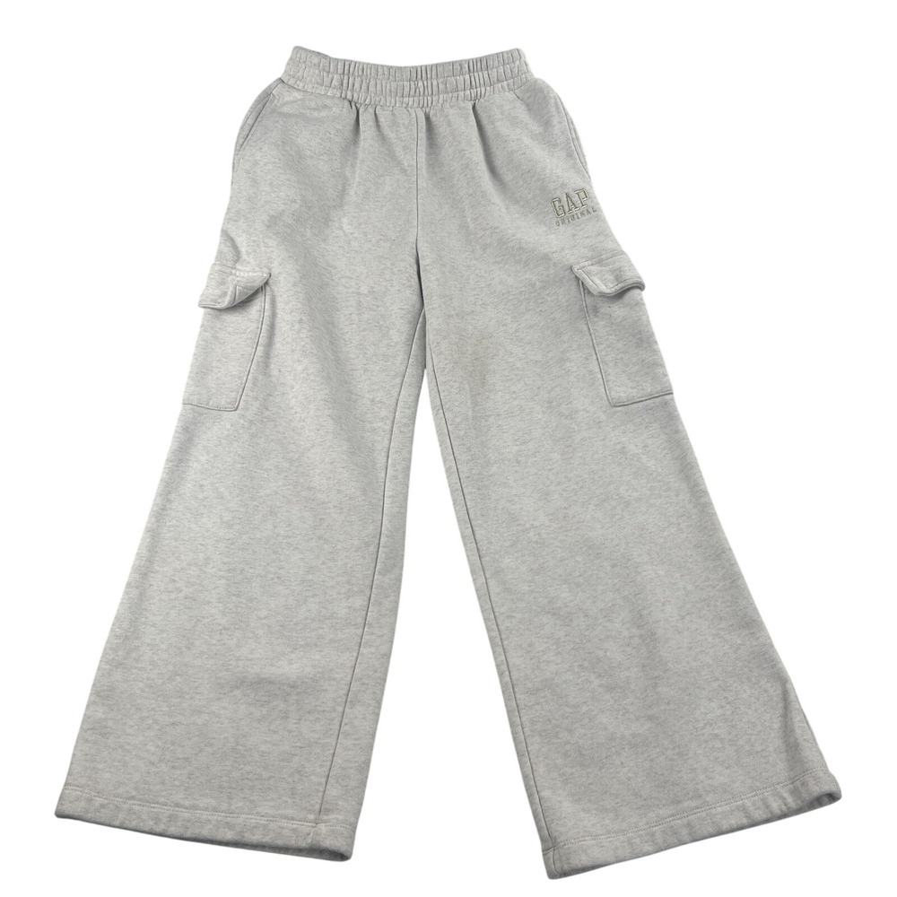 Gap Kids Cargo Wide Leg Baggy Sweatpants L 14/16 Heather Gray Fleece Pockets